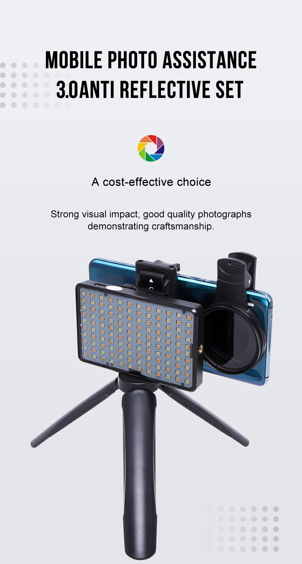 Mobile Photo Assistance Anti Reflective Set, Professional Tattoo Photography Tool, Reduce Reflected Light - 3.0 Lite 120 Led Beads