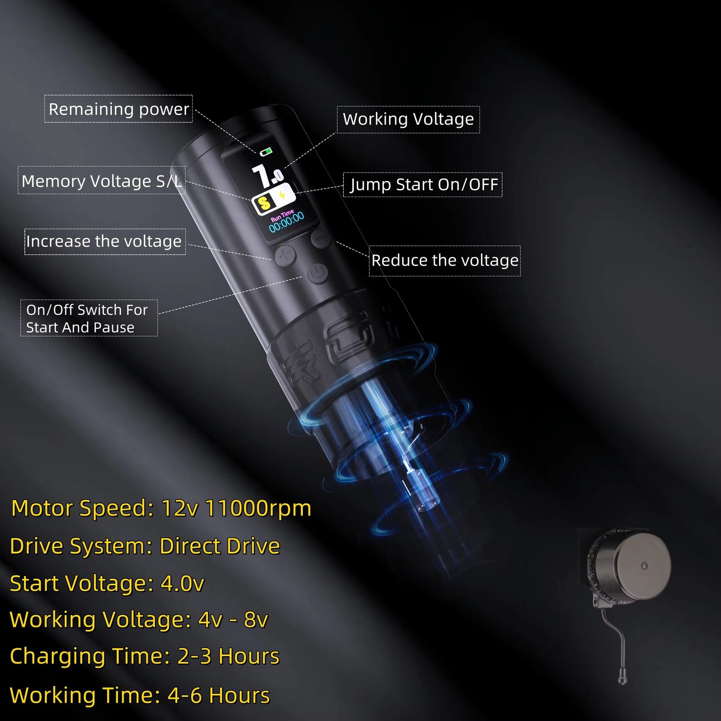 ROKYO X1 Wireless Tattoo Pen Machine - Featuring 1600mAh Battery & Brushless Motor
