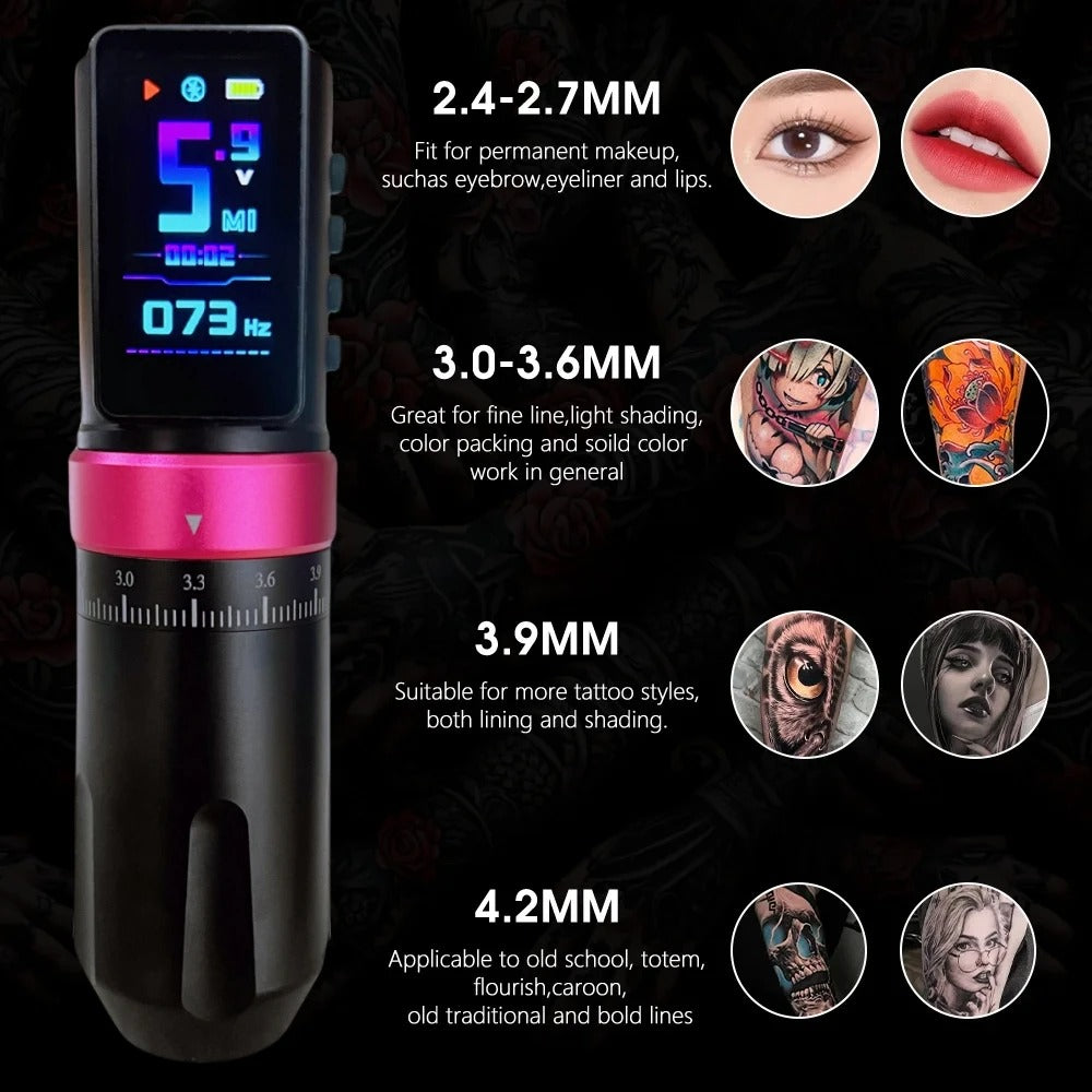 Wireless Tattoo Pen Machine - CAVARUND Adjustable 2.4-4.2mm for Microblading & Permanent Makeup Tattoo Supply