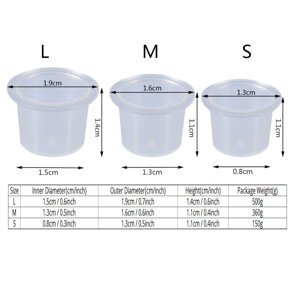 1000PCS #8 Small Disposable Plastic Yellow/Red/Blue/Clear Eyebrow Makeup Pigment Container Tattoo Ink Caps Cups