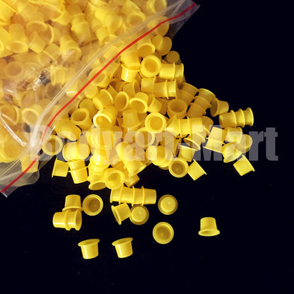 1000PCS #8 Small Disposable Plastic Yellow/Red/Blue/Clear Eyebrow Makeup Pigment Container Tattoo Ink Caps Cups