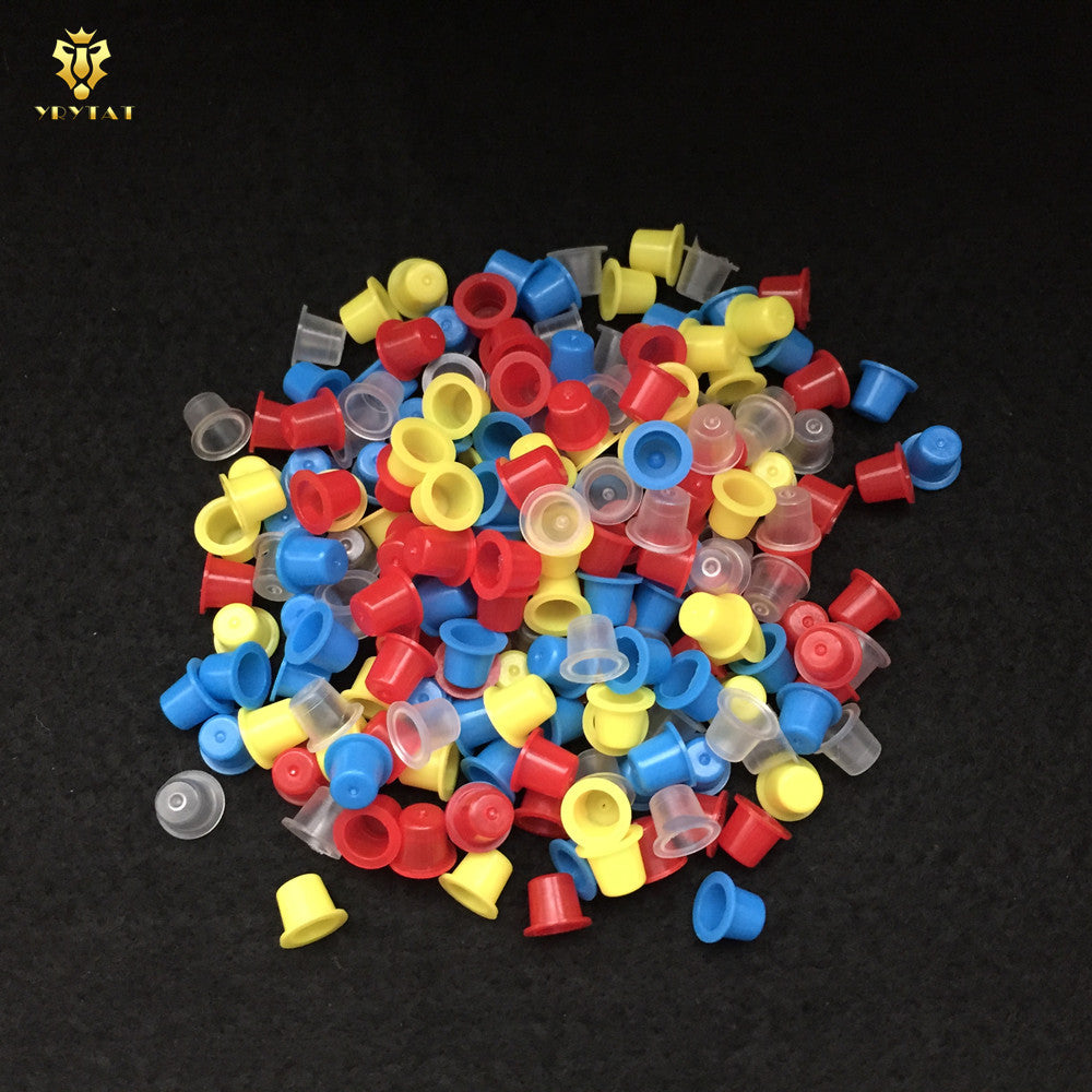 1000PCS #8 Small Disposable Plastic Yellow/Red/Blue/Clear Eyebrow Makeup Pigment Container Tattoo Ink Caps Cups