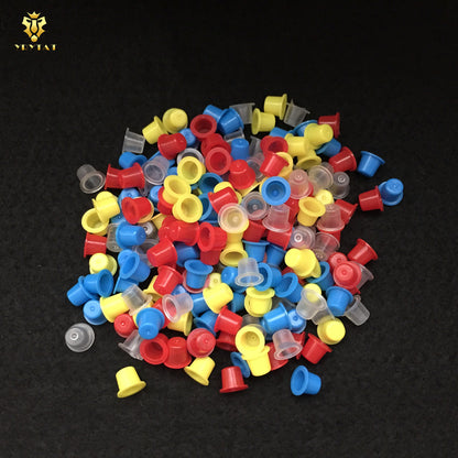 1000PCS #8 Small Disposable Plastic Yellow/Red/Blue/Clear Eyebrow Makeup Pigment Container Tattoo Ink Caps Cups